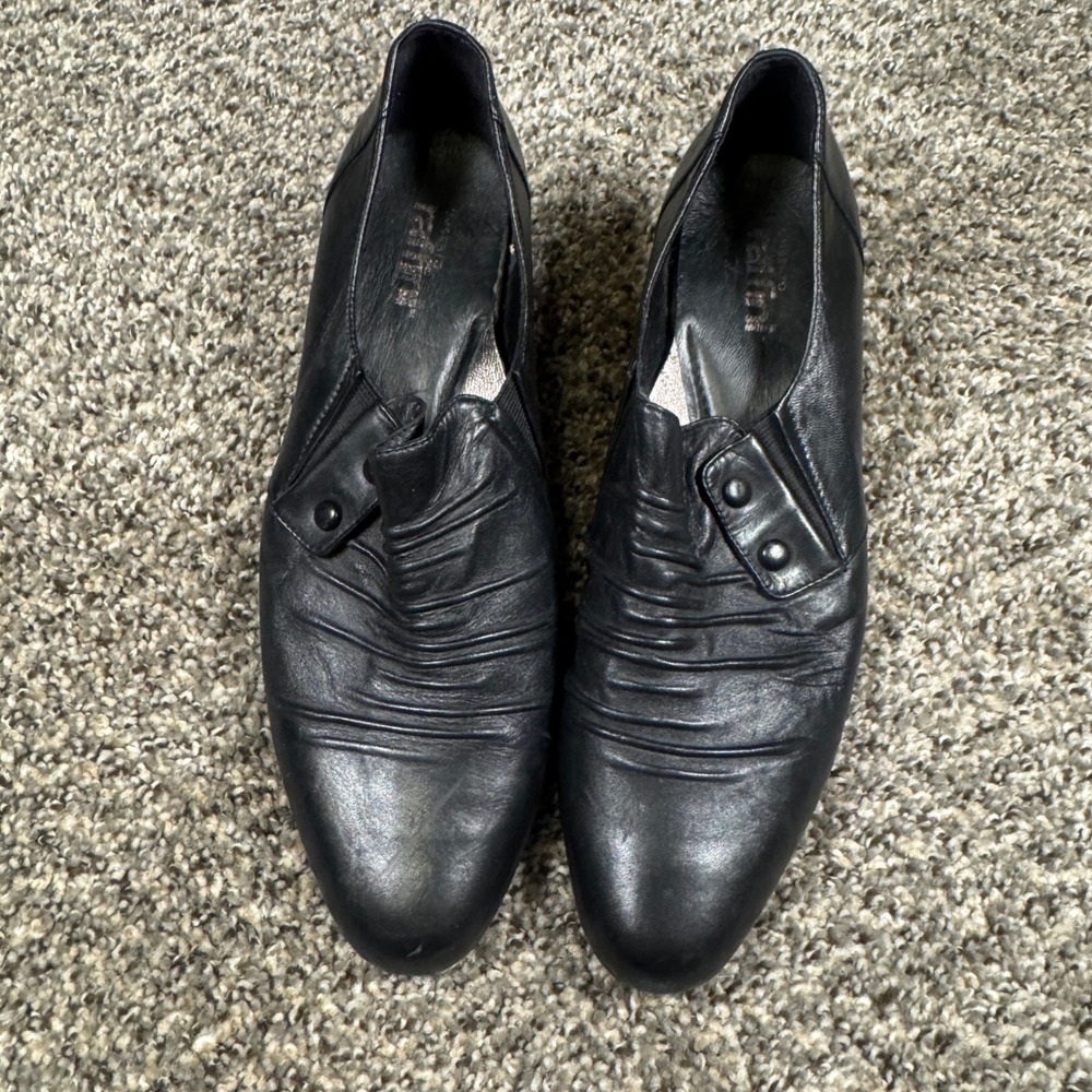 Umberto Raffini Womens 9.5 Black Leather Ruched Heeled Loafers Rick Owens Style